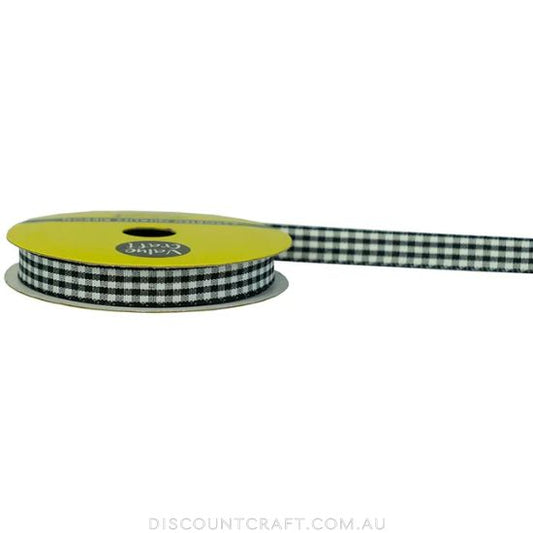 Gingham Ribbon 10mm 3m - Black