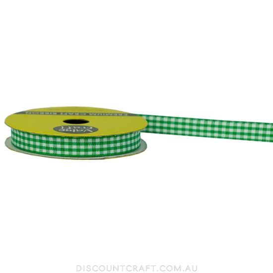 Gingham Ribbon 10mm 3m - Green