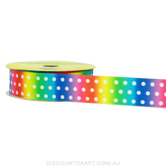 Grosgrain Ribbon 22mm 3m - Rainbow White Dot