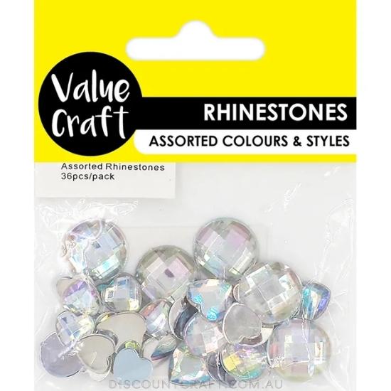 Rhinestones Round & Heart Assorted 36pk