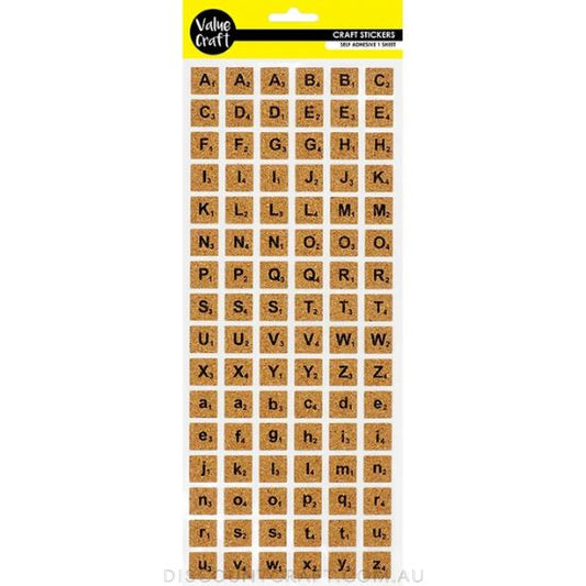 Cork Scrabble Alphabet Stickers - 1 Sheet