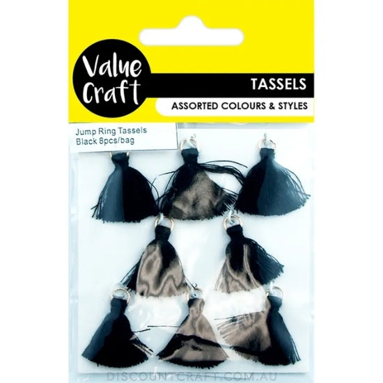 Tassels Mini Black with Silver Jump Rings 8pk