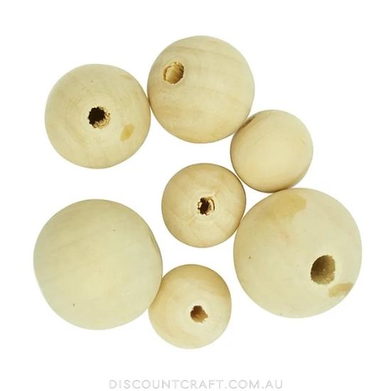 Beads Wooden Round Assorted - Natural 10pk