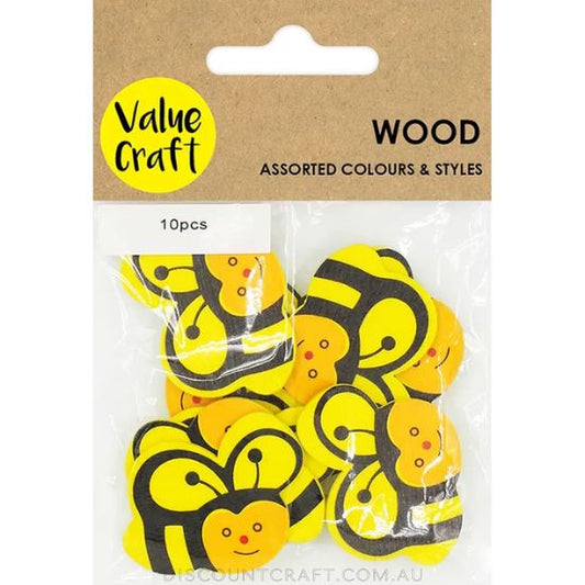 Wooden Bees - Yellow & Black 10pk