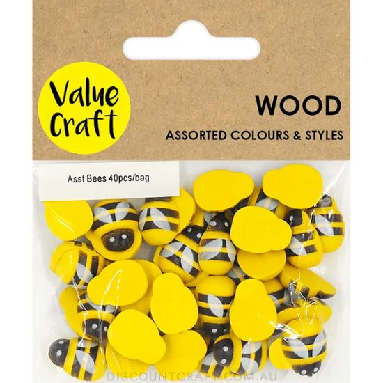 Wooden Bees 15mm - Yellow & Black 40pk