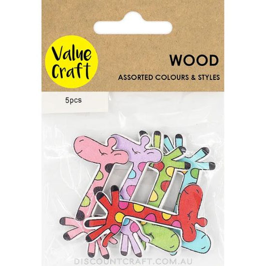 Wooden Giraffe 5cm - Assorted Colours 5pk