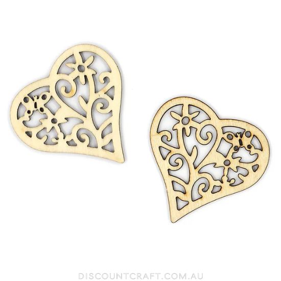 Wooden Floral Hearts 6pk