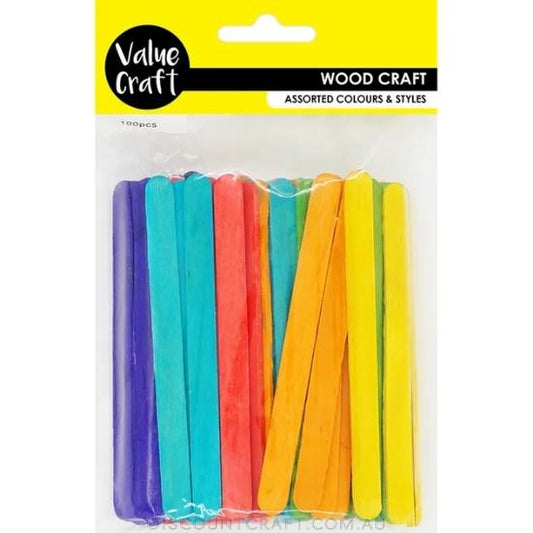 Wooden Icy Pole Stick - Coloured 100pk