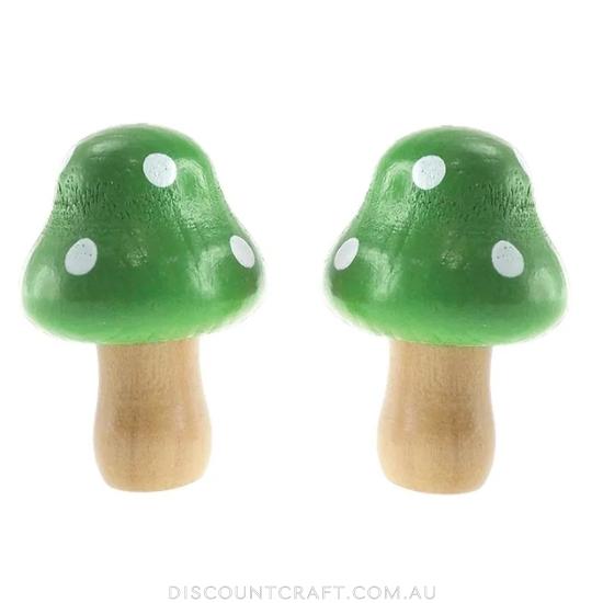 Wooden Mushroom 4cm - Green 3pk