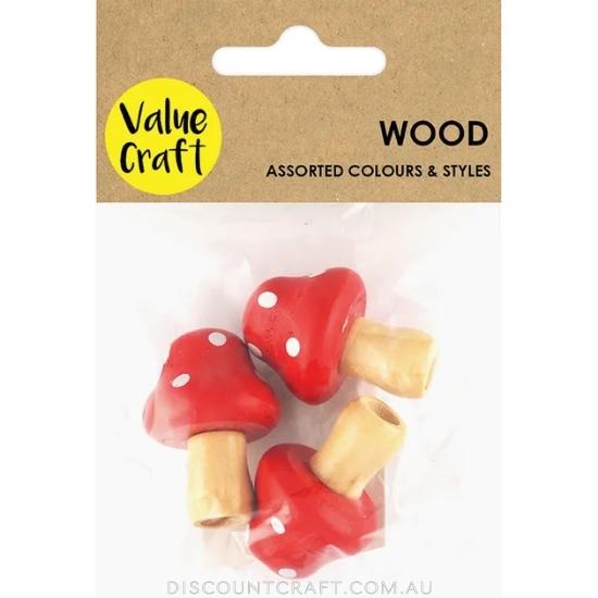 Wooden Mushroom 4cm - Red 3pk