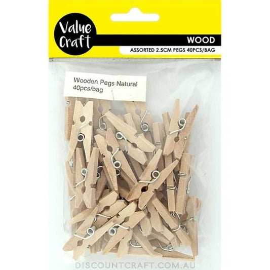 Wooden Pegs 2.5cm- Natural 40pk