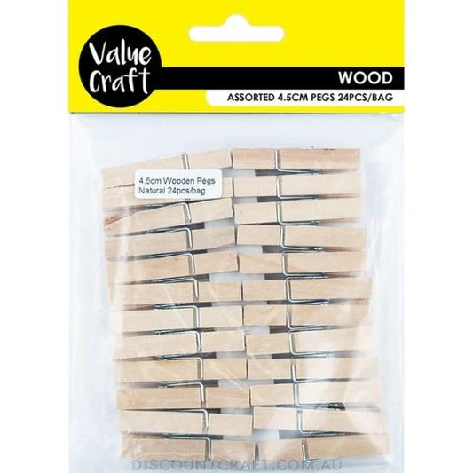 Wooden Pegs 4.5cm - Natural 24pk