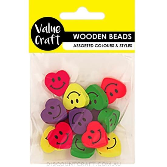 Wooden Fluoro Smiley Heart Beads 15g + Thread