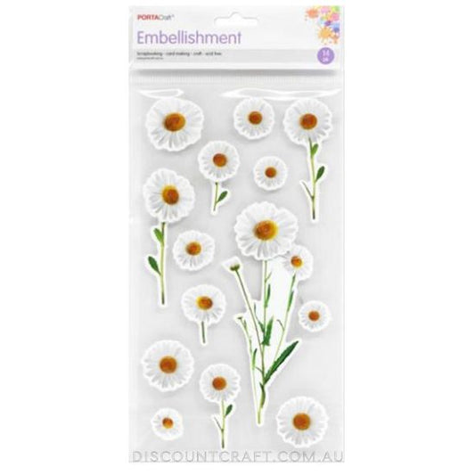 White Daisies Cardboard Embellishments - 14pk