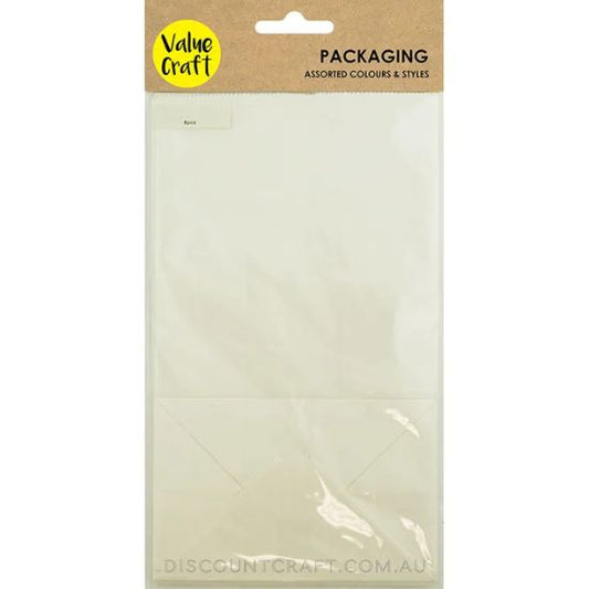 Paper Bags with Gusset 21x12x8cm 8pk - White