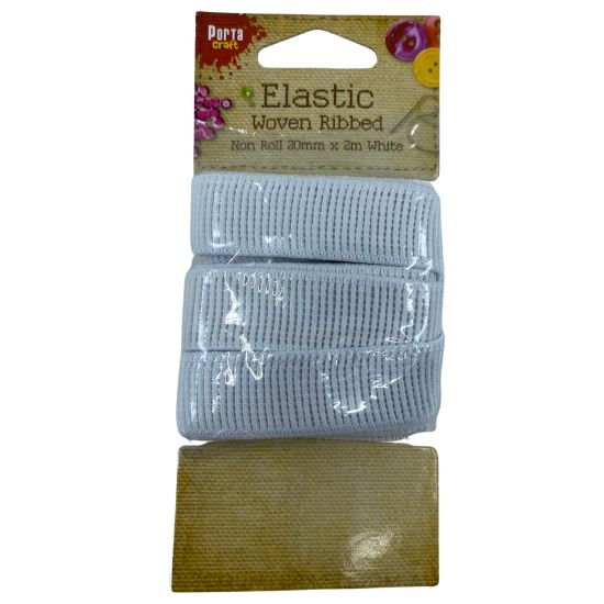 Woven Elastic Non-Roll 20mm x 2 meters - White